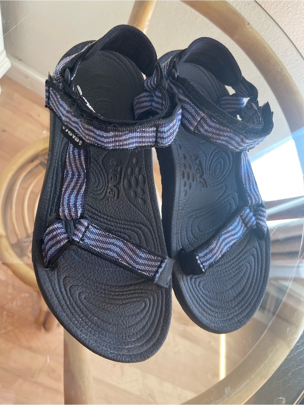 Teva Black Sandals with Purple-Blue Striped Straps